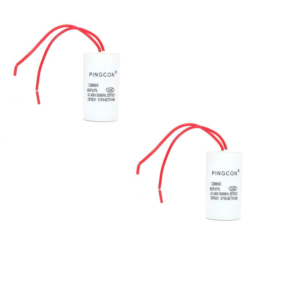 DollaTek 2Pcs AC 450V 6UF CBB60 2-Wire Lead Cylinder Motor Run Capacitor