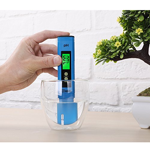Digital pH Meter, Jellas PH-02 High Accuracy 0.01 Resolution pH Tester / pH Checker for Water Quality Test - Auto Calibration / ATC Function / Back Light LCD Display (Blue)