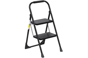 Step Ladder EFFIELER,2 Step Stool Ergonomic Folding Step Stool with Wide Anti-Slip Pedal 430 lbs Sturdy Step Stool for Adults Multi-Use for Household, Kitchen，Office Step Ladder Stool (Matte Black)…