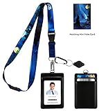 Wolf and The Moon Print Lanyard with PU Leather ID Badge Holder Wallet with 3 Card Pockets, Safety Breakaway Clip & Matching Note Card. Carabiner Keychain Flashlight. Three Wolf Moon Parody.