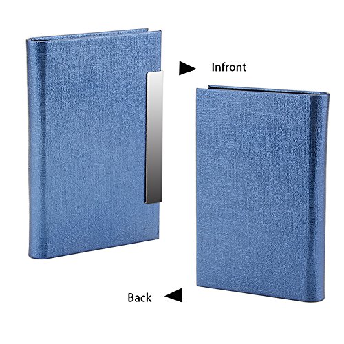 KISSWILL 2 Pack Business Card Holder, PU Leather Business Card Case with Magnetic Shut for Men and Women (Black/Blue)