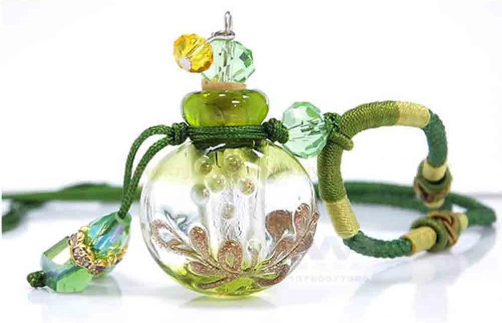 Essential Oil Pendant, JMT® Aroma Fragance Colored Glaze Pendant With Adjustable Chain Perfume Essential Oil Diffuser, Gift Wrap, 1 Free Transfer Dropper Pipette and Extra Free Cork Baroque Grass Green