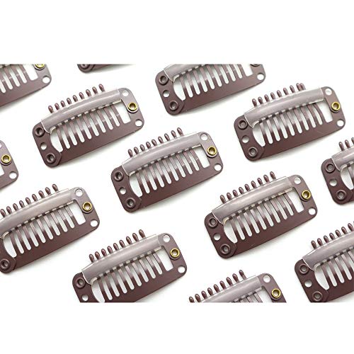 Dofash 30Pcs Snap Comb Hair Clips 9-Teeth Wig Clips with Rubber Metal Snap Combs Clips for Hair Extensions Hair Accessories for Women (Dark Brown)