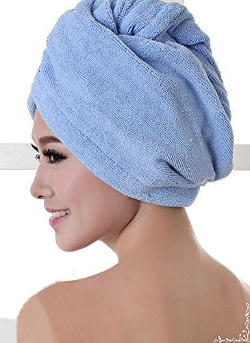 Quick Fast Dry Microfiber Towel Hair Magic Drying Turban Wrap Hat Cap Bathing (Blue)