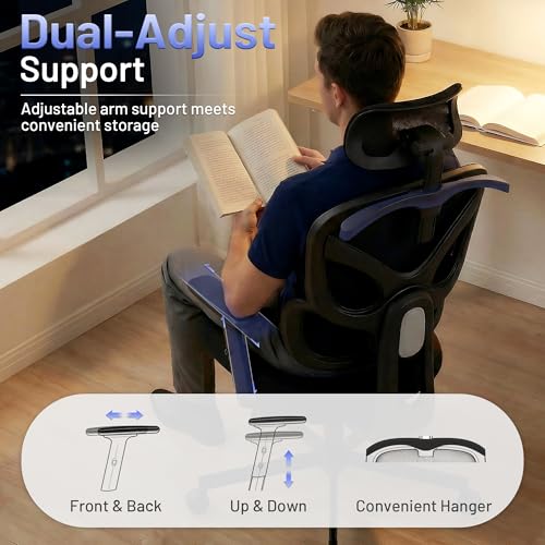 Coscendo Ergonomic Office Chair with Headrest and Lumbar Support, Black | Height Adjustable, Lockable Reclining Backrest, 150 KG Max Load, Breathable Mesh, Flip-Up Armrests for Home & Office