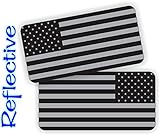 Pair - REFLECTIVE Stealthy American Flag Hard Hat Stickers | Black Ops Decals | Tactical Gear Survival Labels | USA Flags Toolbox Helmet Patriotic Old Glory