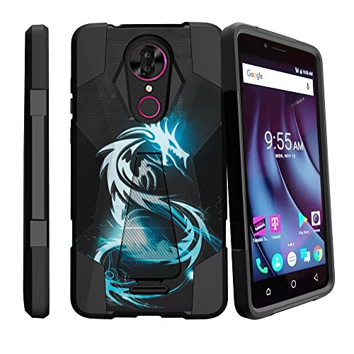 MINITURTLE Case Compatible w/ Cover for TMobile Revvl Plus [Shock Fusion Hybrid Hard Shell & Silicone Layer CoolPad Revvl Plus Case] TMobile Revvl Plus Case w/ Locking Stand Feature White Dragon
