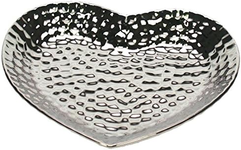 Silver Metallic Ceramic Heart Shaped Jewelry Dish Ring Holder - 7.87"