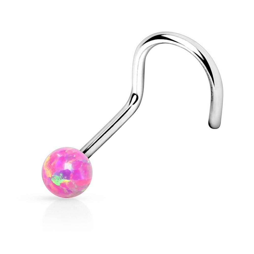 PiercedOff 316L Surgical Steel Nose Screw with Pink Synthetic Opal Ball - Thickness 18GA (1mm) / Length 6mm / Opal Ball Size 2mm
