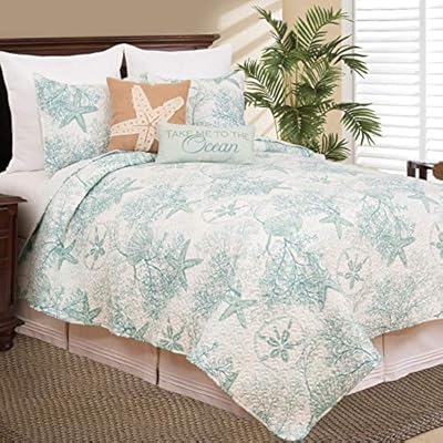 C&F Home Ocean Treasures Coastal Blue Starfish Sand Dollar Coral Beach House Condo Twin 2 Piece Reversible Quilt… 51Vsdo4rwSL