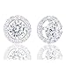 18k Gold Plated Illusion Solitaire Cubic Zirconia Halo Stud Earrings (2.25 carats)