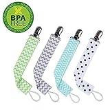 Pacifier Clip by Wsky - 4 Pack, Best Pacifier Holder-2-Sided Stylish Design, Perfect Baby Shower Gift