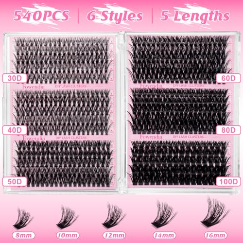 Fowendia Lash Clusters Kit 580PCS Fluffy Cluster Lashes Kit 30D-100D Volume Eyelash Extensions with Lash Bond and Seal D Curl Eyelashes Natural Look Individual Lashes (FSMT01)
