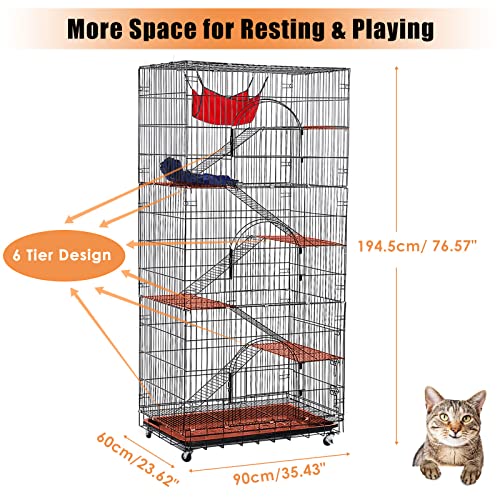 Extra Large 6Tier Cat Cage 77 Inchs Height for 15 Cats with Hammock, CAT Bed & 5 Ramp Ladders