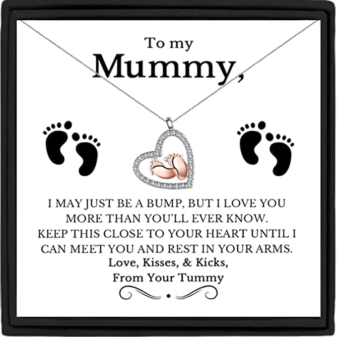 Mummy Necklace Gift from Bump – Heart Pendant with Message Card Gift for Pregnancy