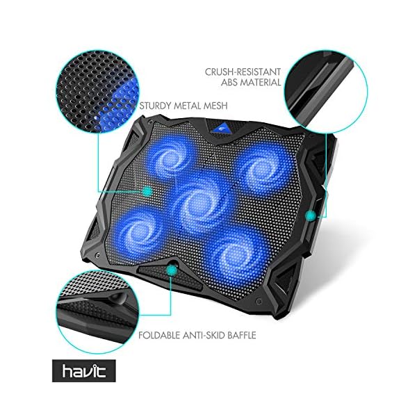 HAVIT-Laptop-Cooling-Fan-Portable-Cooling-Pad-with-5-Quiet-Fans-and-2-USB-Ports-for-Up-to-17-Laptops-F2068-BlackBlue HAVIT Laptop Cooling Fan, Portable Cooling Pad with 5 Quiet Fans and 2 USB Ports, for Up to 17” Laptops, F2068 (Black…
