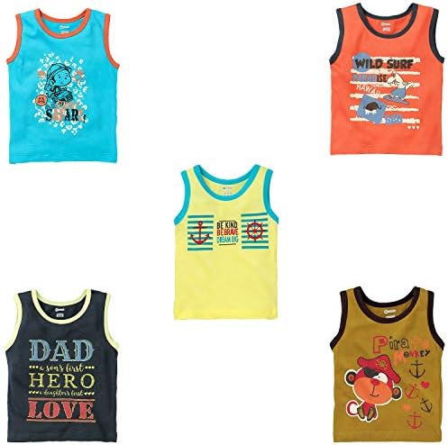OHMS Boys Cotton Regular Sleeveless Vest T-Shirts Pack of 5
