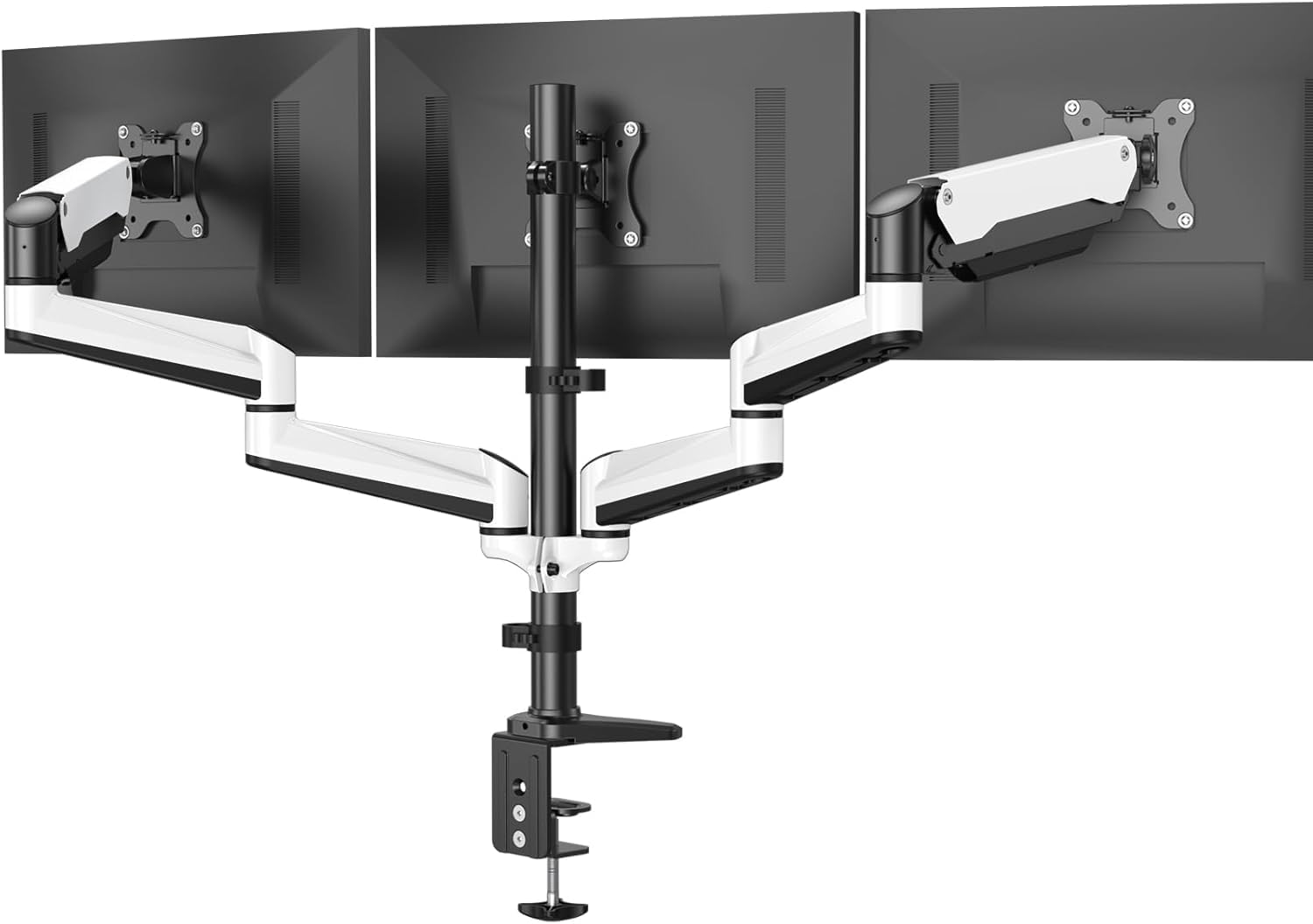 Photo 1 of HUANUO Triple Monitor Stand - Full Motion Articulating Monitor Mount Fit Three 17 to 32 inch LCD Computer Screens with Clamp, Grommet Kit