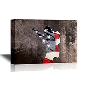 Military Family Soldier with Gun on American Flag Background