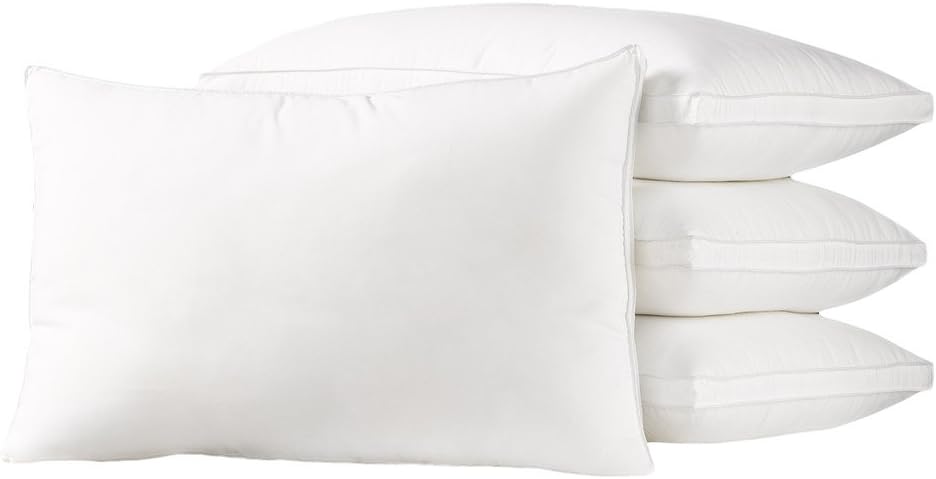 Firm Exquisite Hotel Luxury Plush Down-Alternative Pillows 4-Pack, Queen Size, Gel-Fiber Filled, Hypoallergenic, Peachy Firm Microfiber Gusseted Shell - Firm Density, Ideal for Side/Back Sleepers