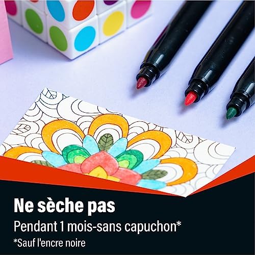 Intensity Feutres de Coloriage Encre Lavable à Base d'Eau - Corps Noir - Couleurs Assorties, Pack de 24