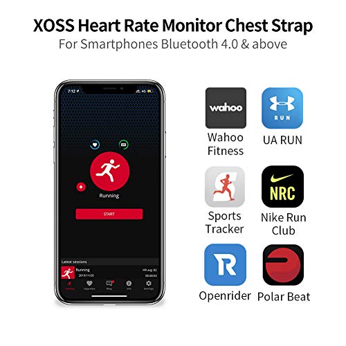 XOSS Chest Strap Heart Rate Monitor Bluetooth 4.0 Wireless Heart Rate with Chest Strap Health Accessories (Black Bluetooth&ant+)