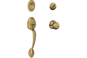 SCHLAGE Plymouth Single Cylinder Handleset and Georgian Knob, Antique Brass (F60 PLY 609 GEO)
