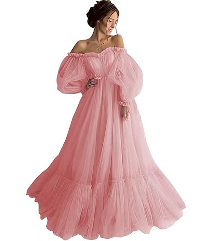poofy dresses for women Guramisi Long Bubble Sleeve Wedding Off the Shoulder Prom Dresses Laces Appliques Ruffles Wedding Guest Dresses Ballet Pink : Clothing, Shoes & Jewelry neon floral dress Plaid Dresses up closure Primary color:Black/blush
