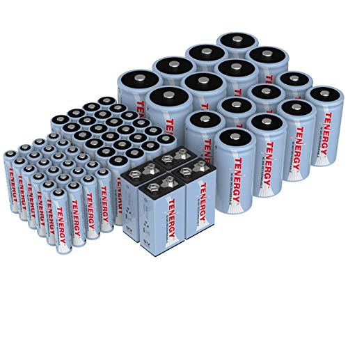 tenergy aa aaa c d batería de 9 v, combinación de baterías recargables de nimh, paquete de 68, paquete de 24 pilas aa de 2500 mah, paquete de 24 pilas aaa de 1000 mah, paquete de 8 pilas c de 5000 mah, paquete de 8 pilas d de 10000 mah y 4 pilas de 9 v