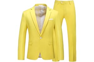 MOGU Mens Slim Fit 2 Piece Suit One Button Notch Lapel Tuxedo for Prom (Suit Jacket + Pants)
