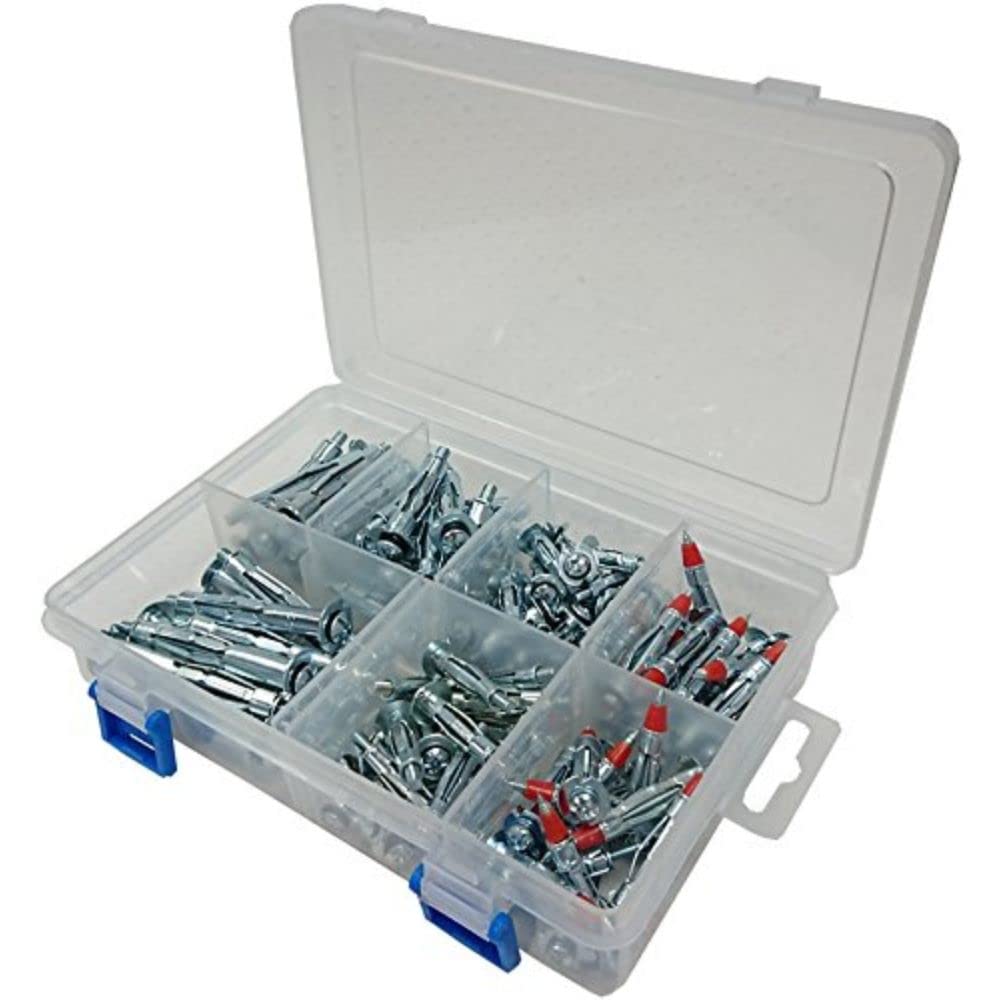 Merriway BH06587 (60 Pcs) Assortment of Plasterboard Poly Toggle & BZP Round Head Screws in a 8 Compartment Carry Case - Pack of 60 Pieces