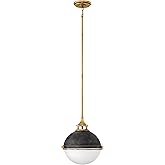 Hinkley Fletcher Two Light Stem Hung Pendant, Etched Opal Glass, Max. Height 49.5-in, Aged Zinc/Heritage Brass