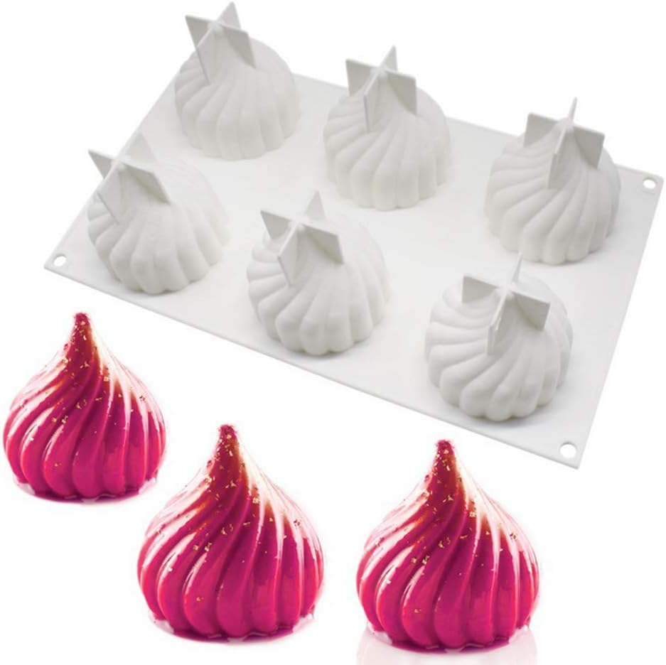 Silicone Moulds for Cake - 3D Bakeware DIY DessertMould, 6 Holes Whirlwind, White