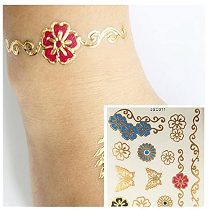 Lzc 10x15cm 3d Impermeable Tatuajes Temporal Tótem Métalico Dorado