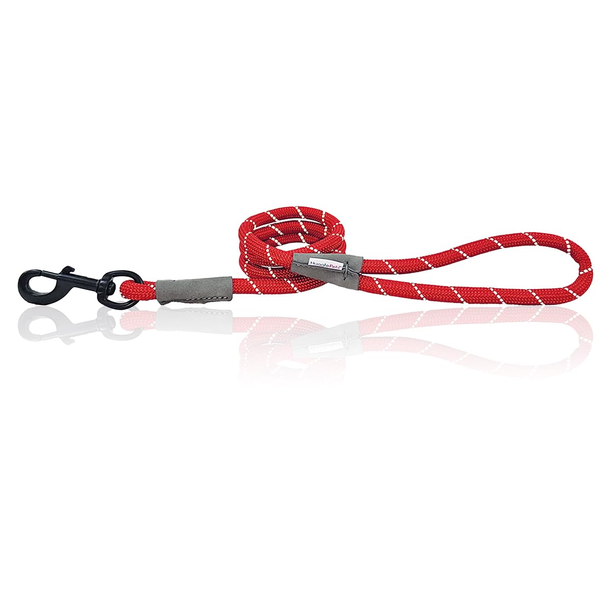 HugglePets Reflective Rope Dog Lead - Red (107cm x 1cm) High Visibility Weatherproof Lead for Dogs with Reflective Stitching & Easy-to-Attach Metal Swivel Trigger.
