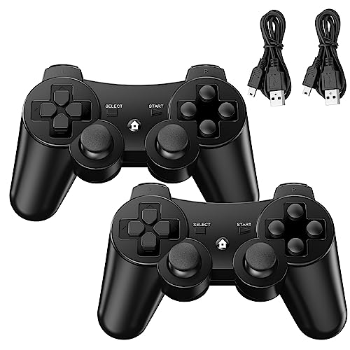 Diswoe PS3 Controller, 2 Pack Wireless Controller for PS3, Wireless Bluetooth Controller with Dual Vibration, Gyro Axis, Rechargeable PS3 Gamepad Joystick with 2 Charging Cables