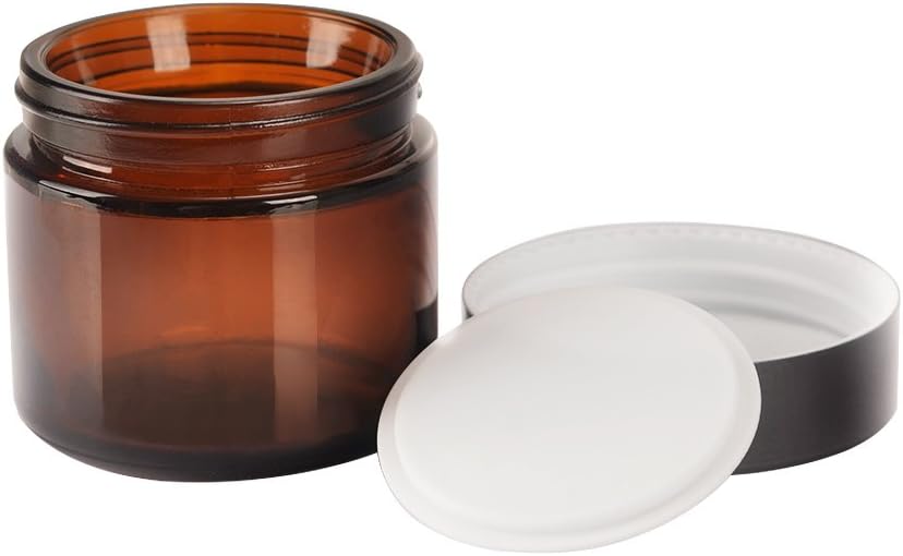 SHiZAK 60 ml 2 oz Amber Round Glass Jars with Black Lids and White Inner Liners Great Perfect for Cosmetics and Face Cream Lotion and Personal Care Products and More (Pack of 6) - Image 4