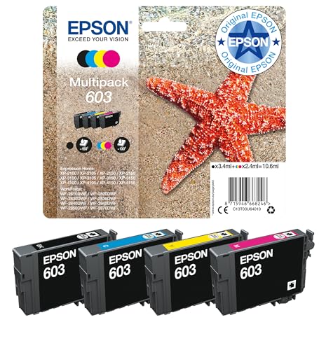 Epson Original 603 Tinte Seestern Multipack 4-farbig Standard, WF-2820DWF WF-2830DWF WF-2840DWF WF-2850DWF XP-2100 XP-2150 XP-3100 XP-3150 XP-4100 XP-