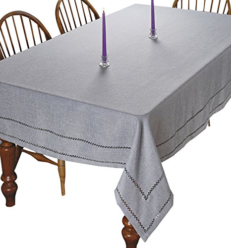 Violet Linen Ribbon Rose Mesh Lace Tablecloth - Polyester Rectangular 54x72 Inch Ivory