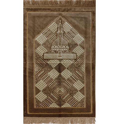 Muslim Prayer Rug - Lux Plush Velvet Janamaz Islamic Namaz Seccade Turkish Prayer Mat Carpet 27 x 43 FREE CAP (Mink)