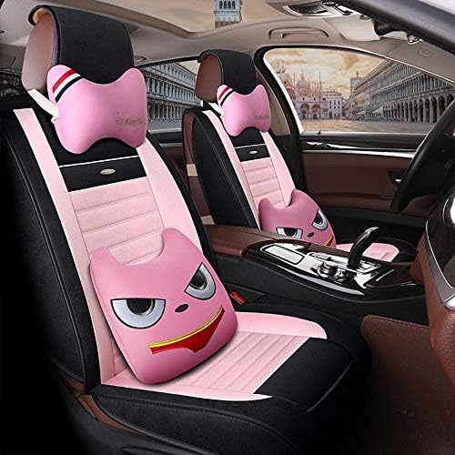 シートクッション 車用 カーシートカバー 5シートレザークッションプロテクターヘッドレストリアオート耐性マットフローパッド耐久性のある布パッド シートカバー Color Pink