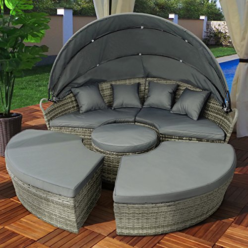 Swing & Harmonie Sonneninsel - Poly Rattan Lounge - mit LED Beleuchtung - Hochwertige Garten-Couch - Outdoor-Chill-Lounge - Couchliege Garten - Sunbed - (210cm, Grau) – Bild 7