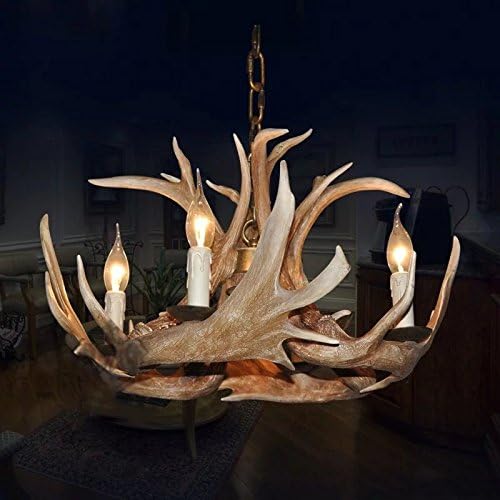 EFFORTINC Antlers vintage Style resin 4 light chandeliers, American rural countryside antler chandeliers,Living room,Bar,Cafe, Dining room deer horn chandeliers