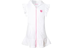 CHILDRENSTAR Girls Swim Coverups Terry Swimsuit Coverup Zip-Up Beach Flutter Sleeve Robe