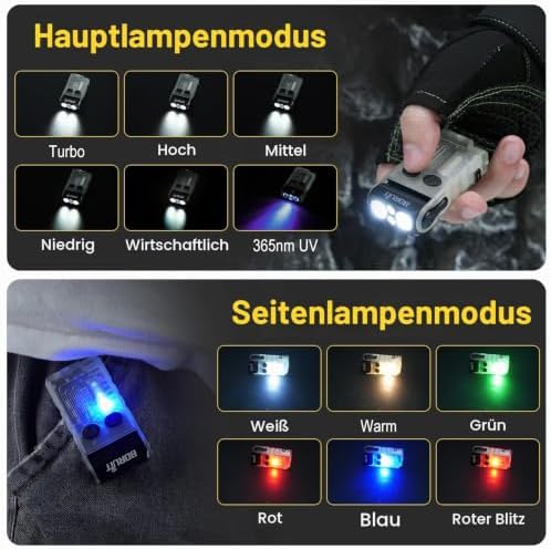 V20 Mini Taschenlampen, 180° Drehbar Taschenlampe mit 365nm UV Licht, 110dB Buzzer Alarm, 1000 Lumen Super Hell mit 13 Modi, IP67 Wasserdicht, für Camping Wandern Notfa (weiß)