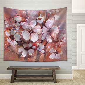 Almonds Blossom Handmade Oil Painting on Canvas - Fabric Wall Tapestry Home Decor - 51x60 inches