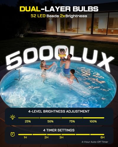 UIRWAY Solar Pool Fountain F5 Pro, Dual Light Strip 52 Ultra-Bright LEDs Unique Design, 10 Colors Pool Lights with 4 Modes, Remote Control, Adjustable Spray, Pool Fountain for Above & Inground Pools