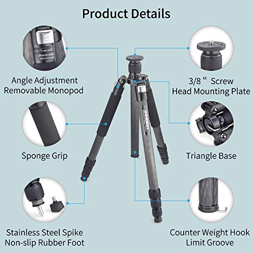 73" Carbon Fiber Ball Head Tripod Monopod with 44mm Low Profile Ballhead INNOREL RT-85C Professional DSLR Camera Tripod 32mm Leg Tube Ultra Stable Max Load 55lbs/25kg