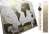 MyMap Antique Scratch Off map Large Gold World Map w/ EnLarge Europe and Caribbeans Map w USA States 35x25 inc Detailed Push Pin Travel Map Poster To Mark 10.000 Cities Anniversary Birthday Idea