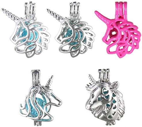 SHUHONEY 10 Pcs Unicorn Bulk Pearl Cages Pendant Wholesale - Jewelry Making Charms for Kids